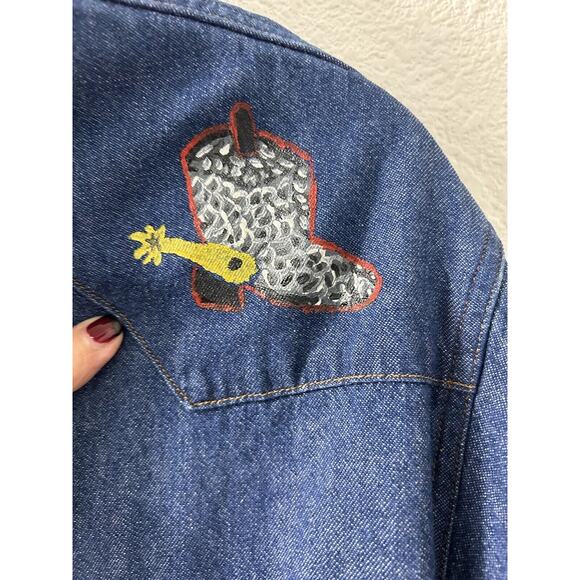 American Hero Authentic Mens Size XL Denim Long Sleeve Shirt Hand Painted Native - Picture 5 of 12